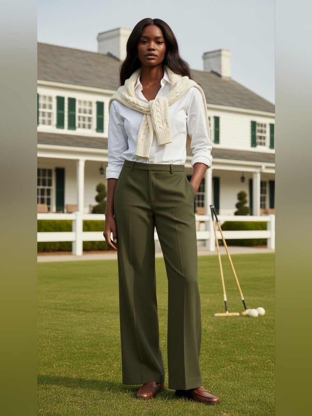 Lauren Ralph Lauren Olive Wool Wide Leg Trouser Pants Plus Size 14W
